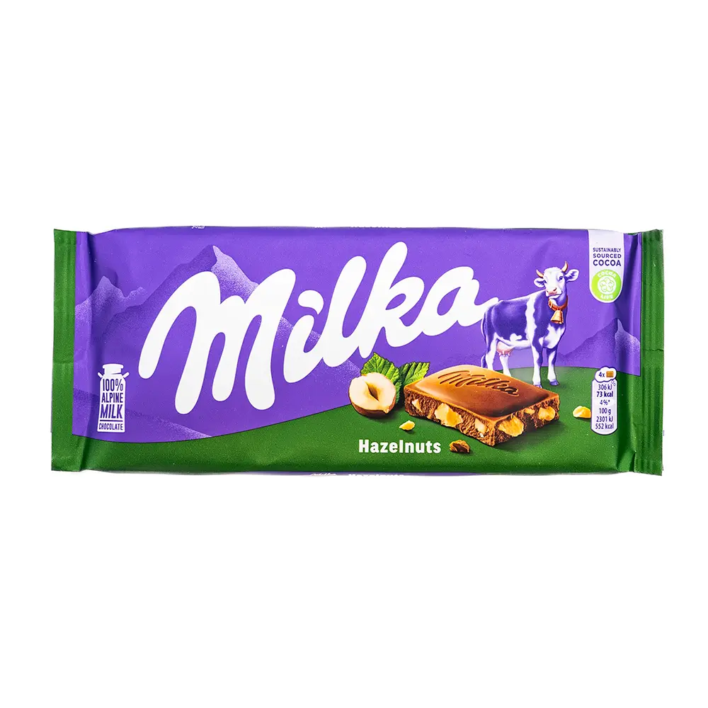 Milka Whole Hazelnut Chocolate Bar, 80 g